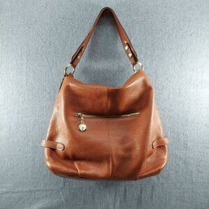 Realer Brown Pebbled Faux Leather Hobo Shoulder Bag With Gold Accents